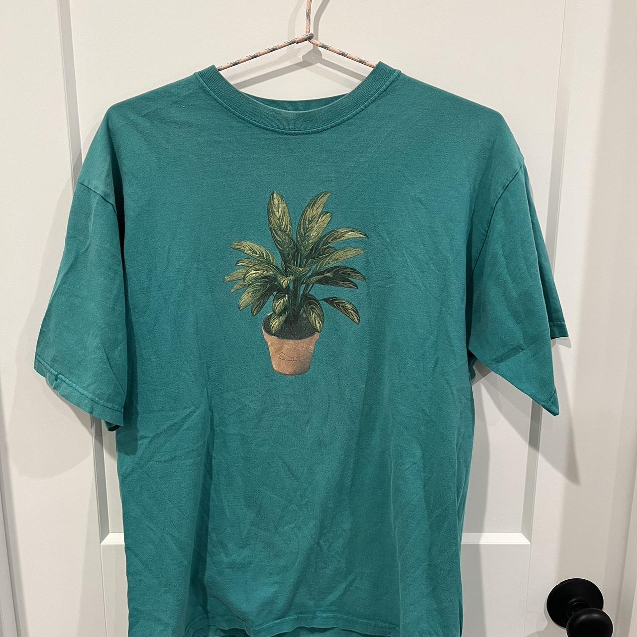 SCRT potted plant graphic tee in teal. Men's medium,... - Depop