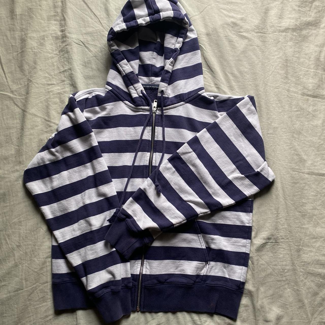 Brandy Melville Women's Navy and White Hoodie Depop