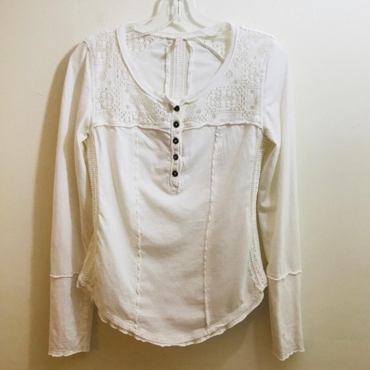 Free People white, long sleeve cotton top with... - Depop