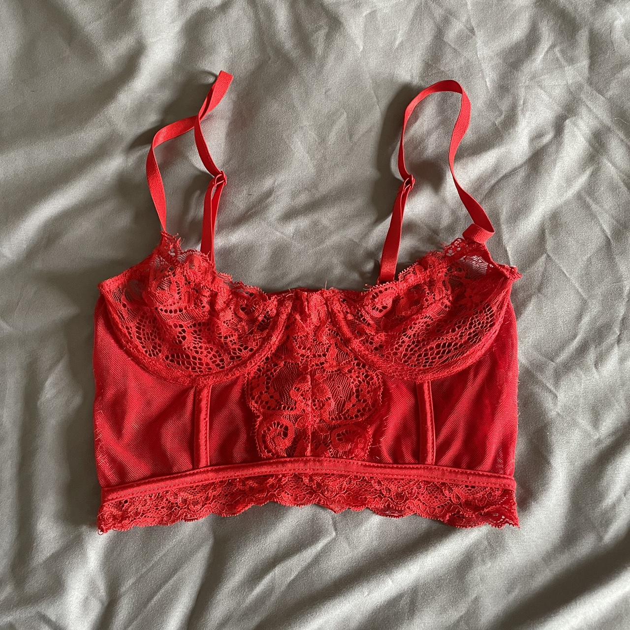 Red lace bralette crop top corset Size small... Depop