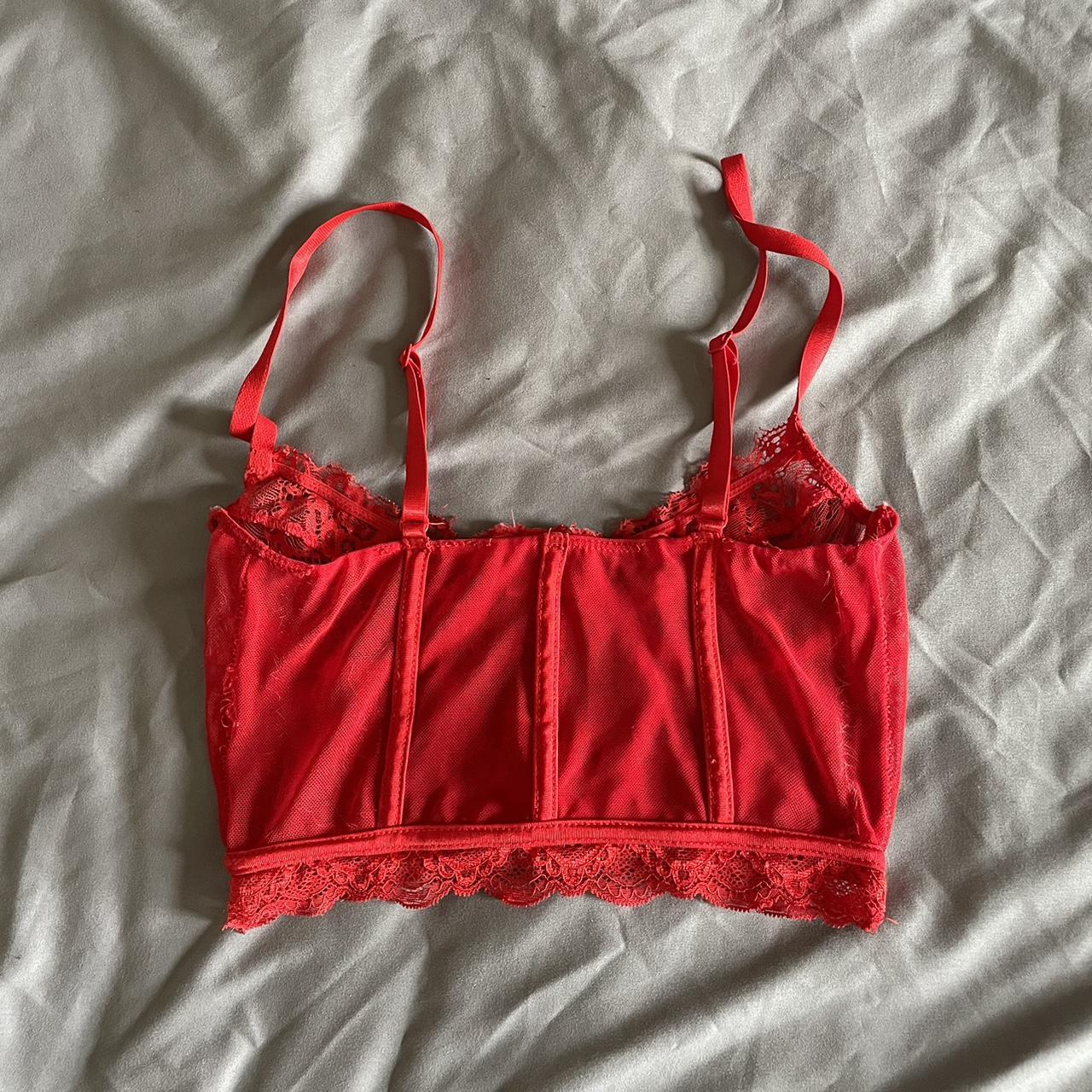 Red lace bralette crop top corset Size small... Depop