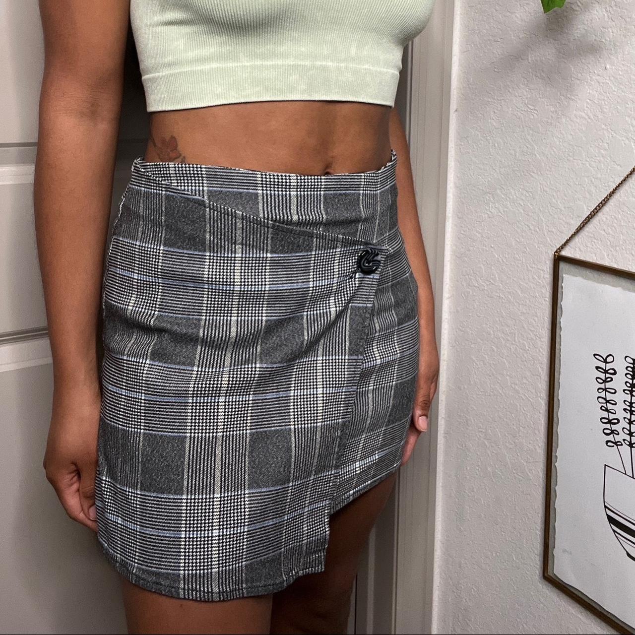 Grey plaid wrap skirt best sale