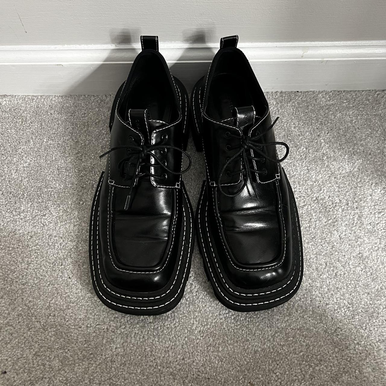 Charles & Keith Chunky Brogues Black Loafers EUC... - Depop