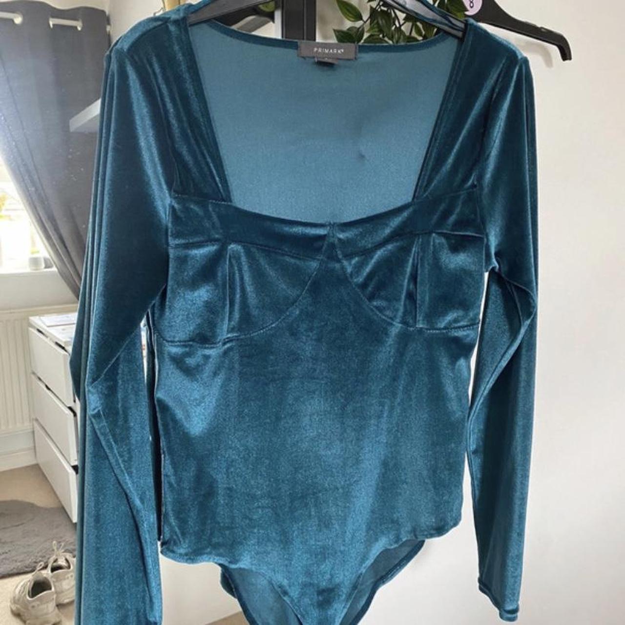 Primark velour teal blue long sleeved bodysuit Worn... Depop