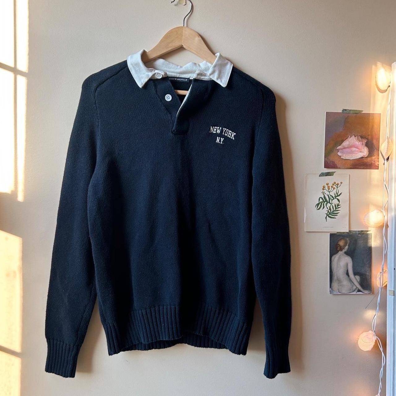 Brandy Melville New York City Knit Collared Button... - Depop