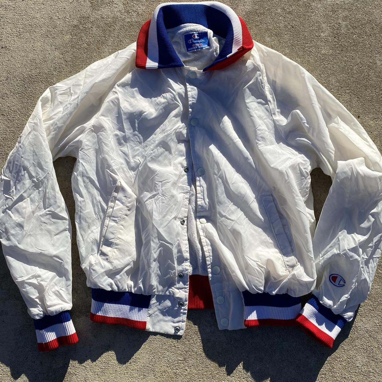 Navy blue and white champion jacket best sale