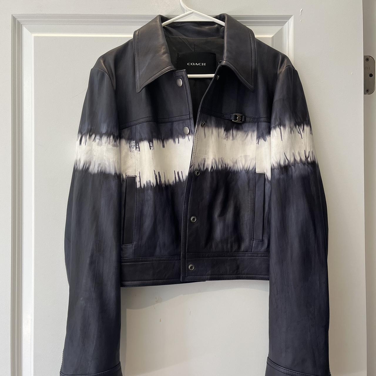 Coach Black and white tie dye leather jacket, cropped - Depop