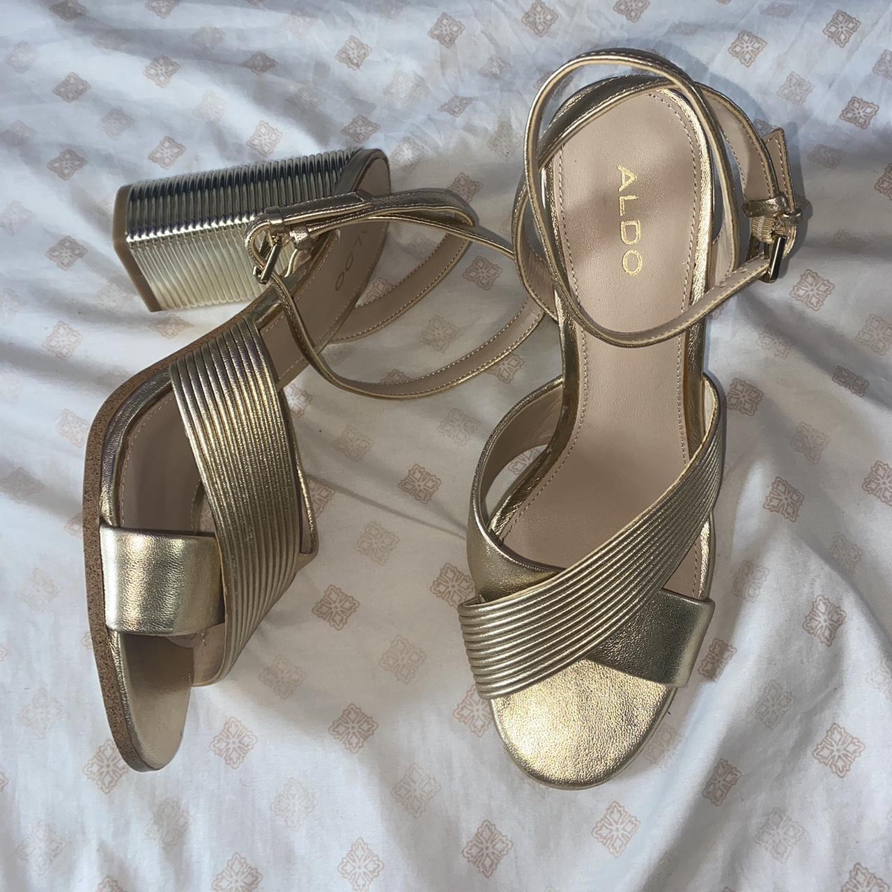 ALDO Women's Gold Sandals | Depop