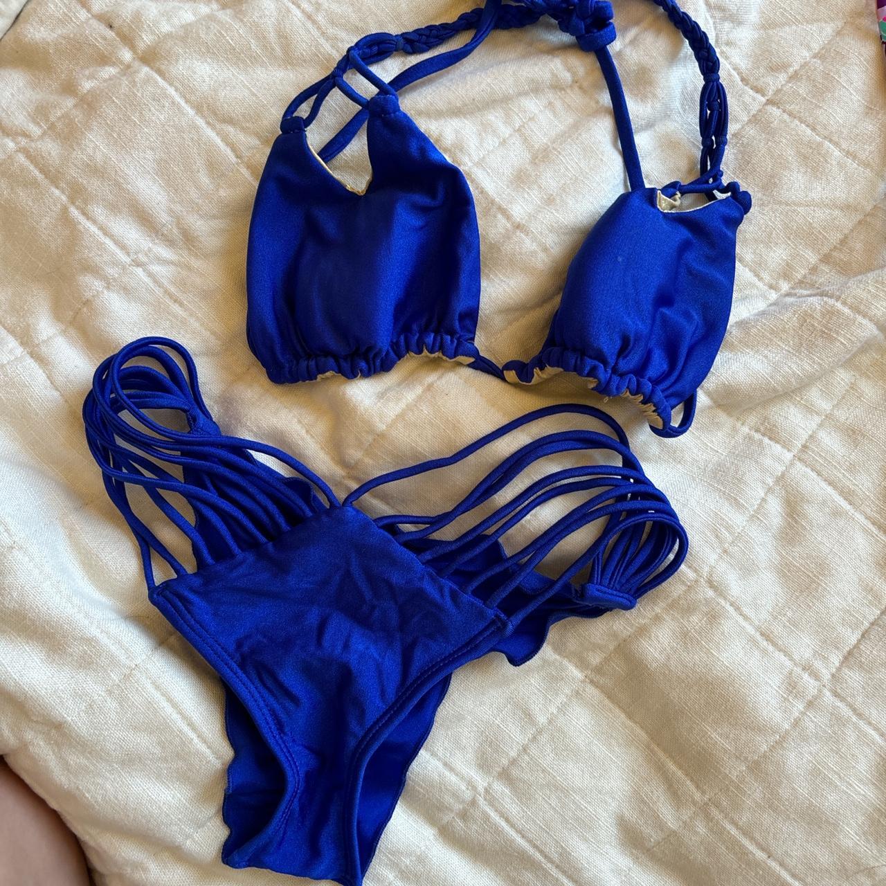 luli fama bikini set in royal blue and top is... - Depop