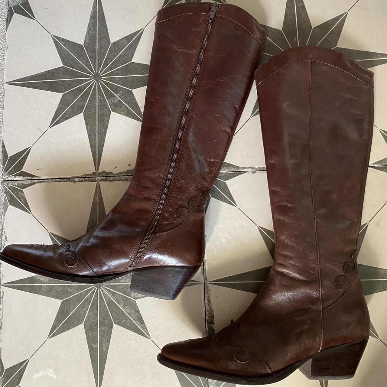 vintage-90-s-y2k-brown-leather-boho-cowboy-boots-depop