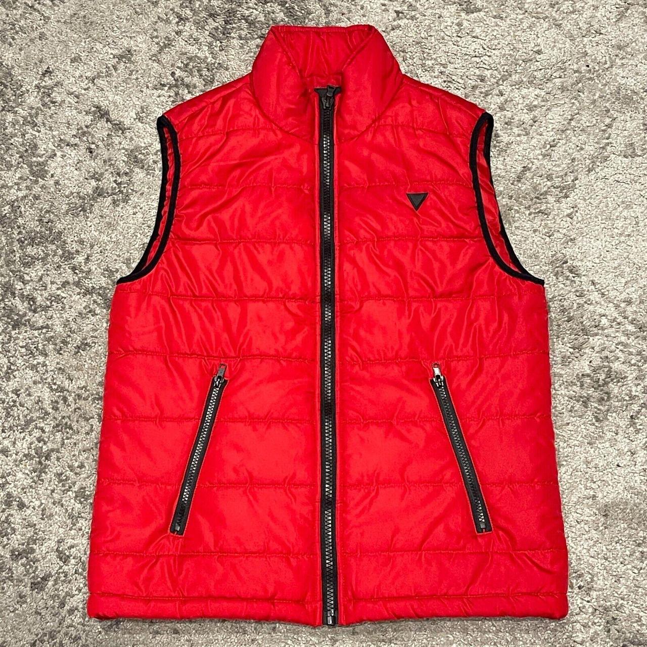 Guess Mens Red Down Vest Guess Red Black Quilted Puffer Vest