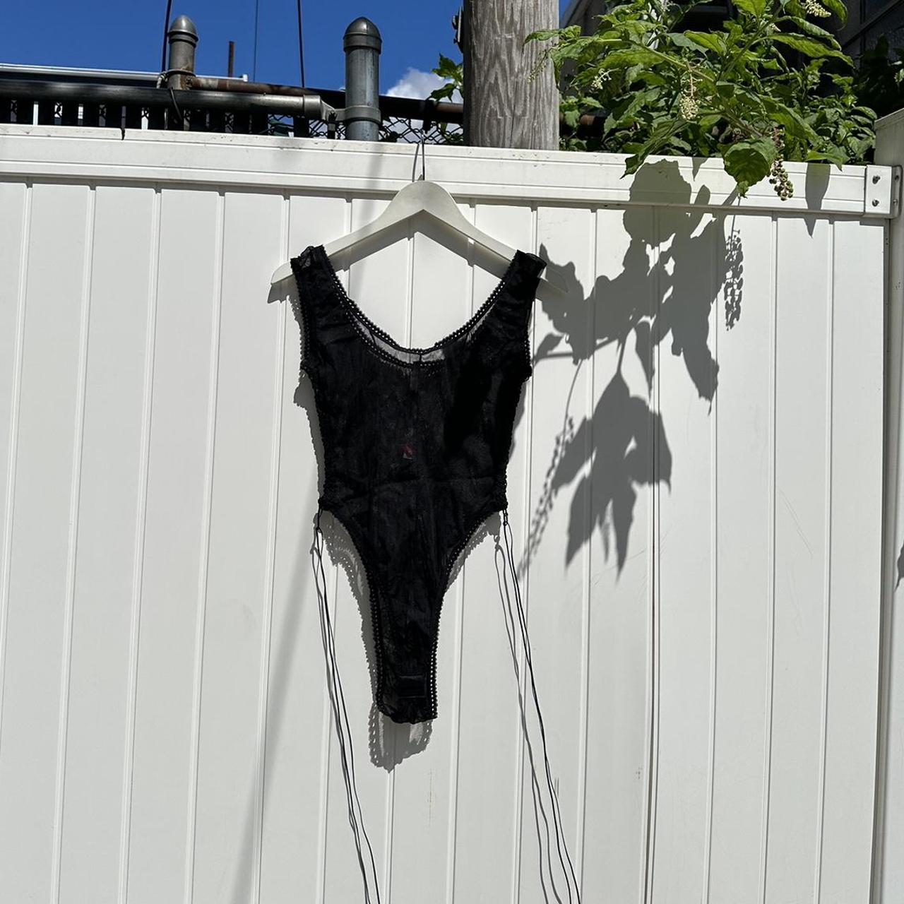 Transparent mesh bodysuit with cute black trim New - Depop