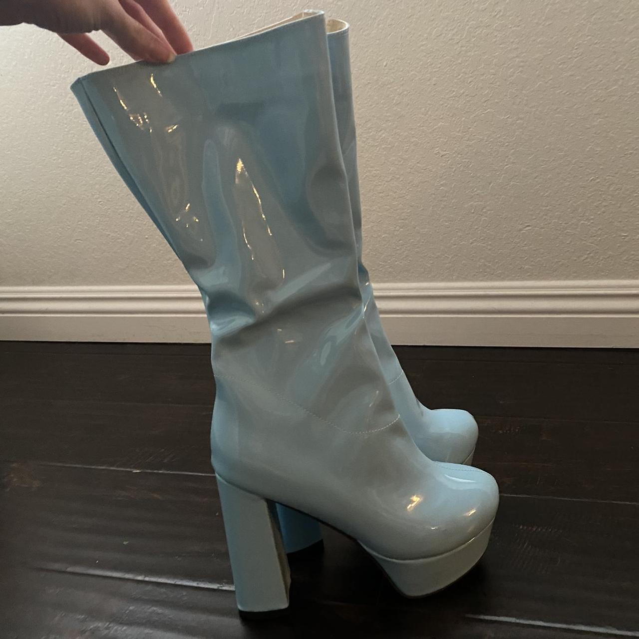 Baby Blue Knee High Faux Leather Platform... Depop