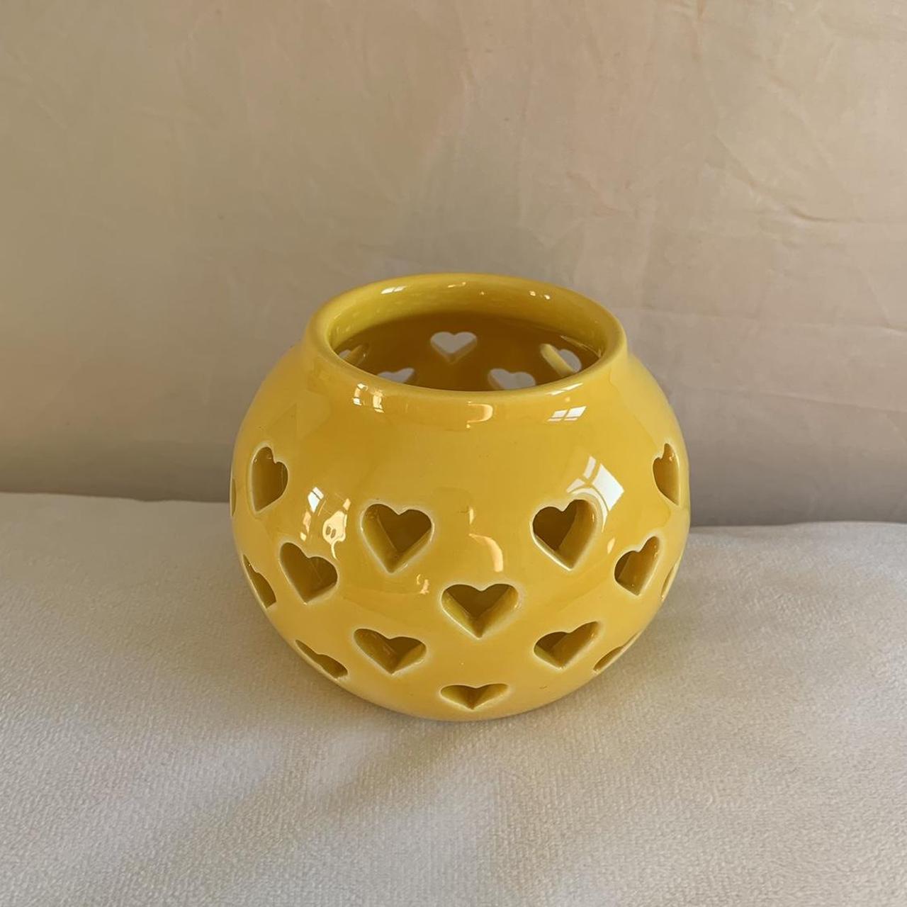 💕 Beautiful retro y2k ceramic candle holder Yellow... Depop