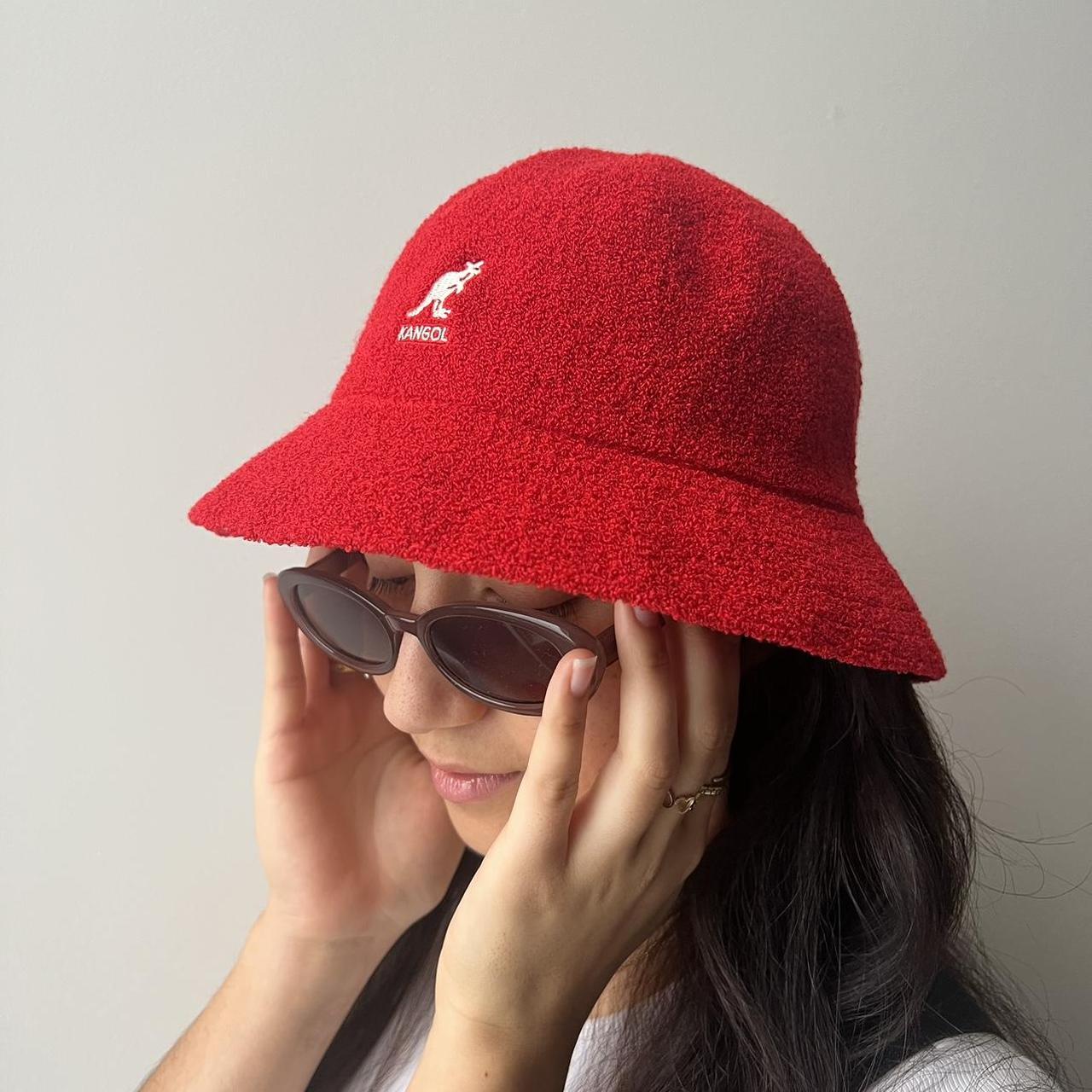 Red terry towelling Kangol bucket hat is such a... Depop