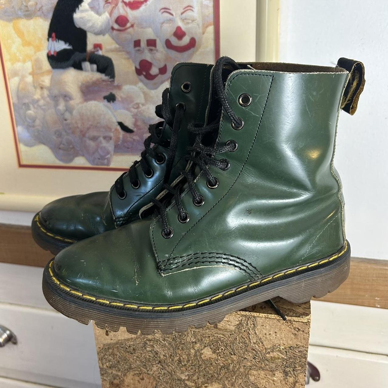 Vintage 1990s Dark Green Leather Doc Martens Made... - Depop