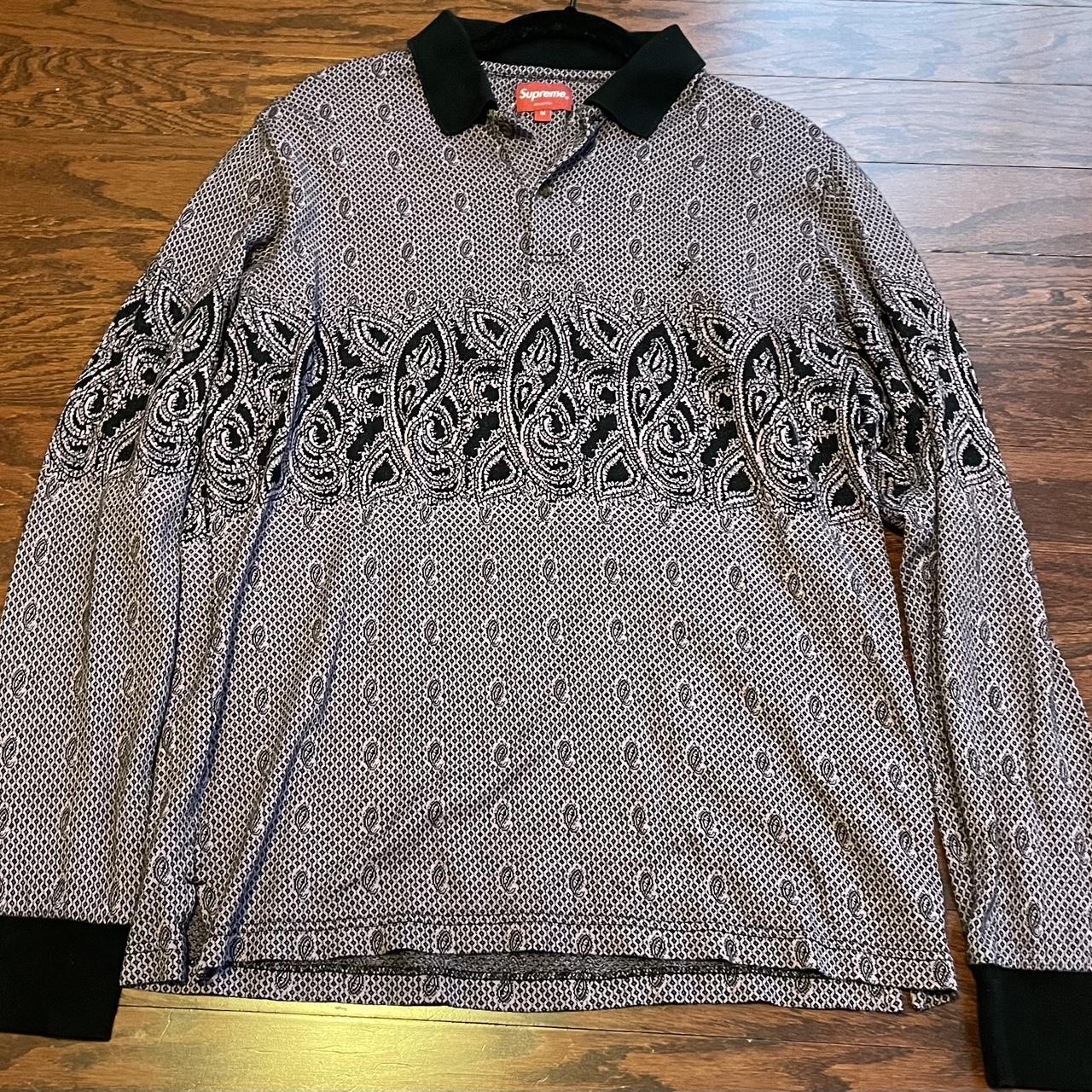 Supreme Currency Jacquard Zip L/S Polo L Supreme Floral Jacquard