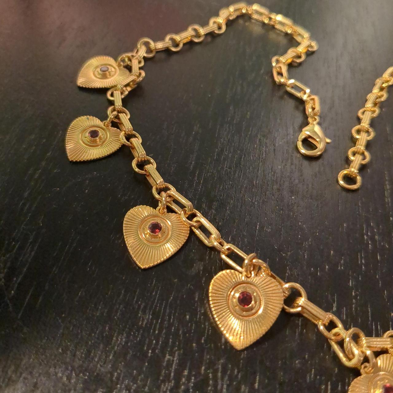18ct Gold Plated Necklace with Red Tourmaline... - Depop