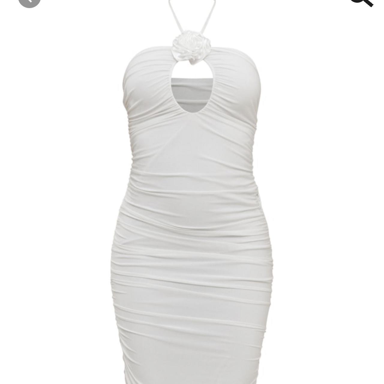 White slinky midi dress- worn once. Bought for £21... - Depop