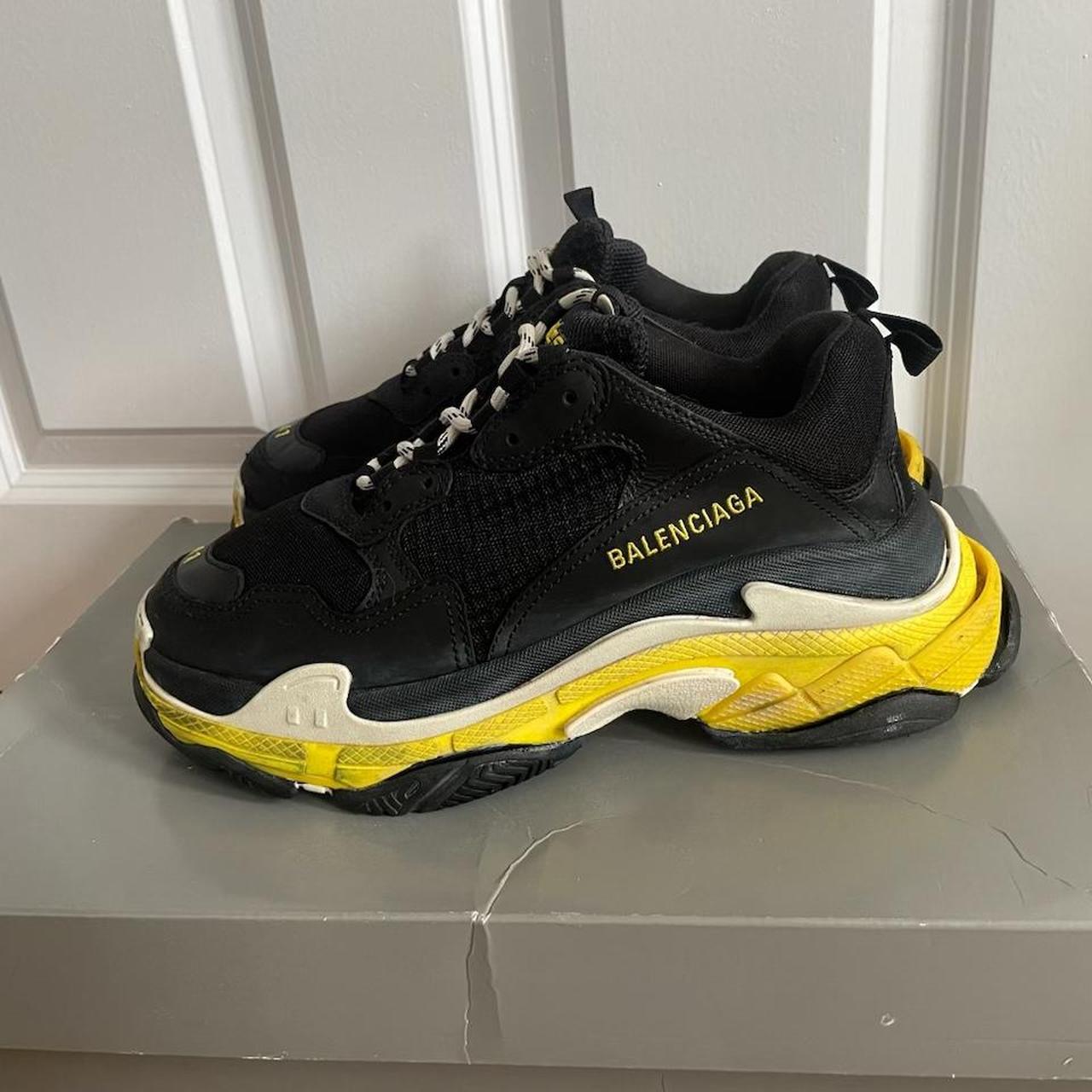 Balenciaga Triple S. Black & Yellow. EU41 Worn a few... - Depop