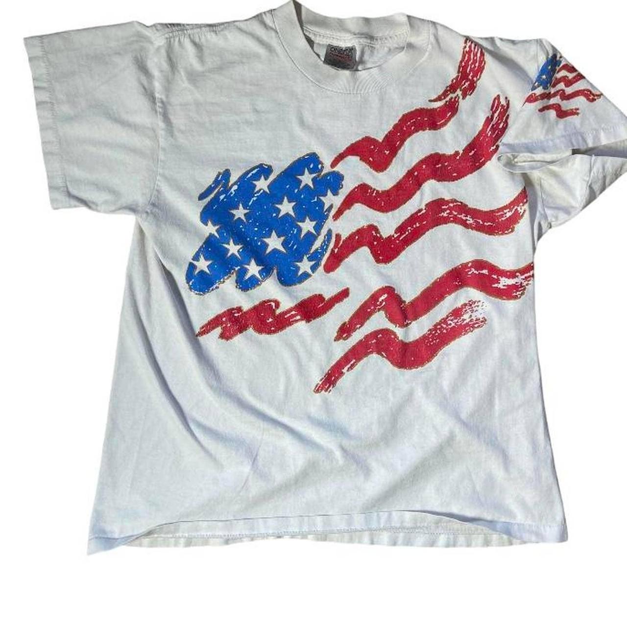 90s american flag tee shirt. No major flaws i can... - Depop