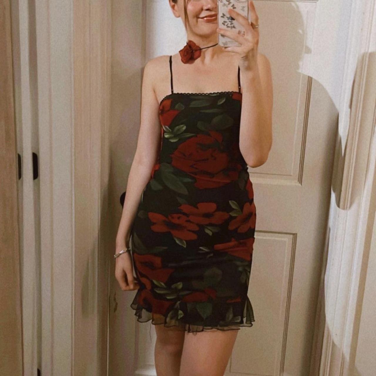 Vintage forever 21 black and red floral midi Depop