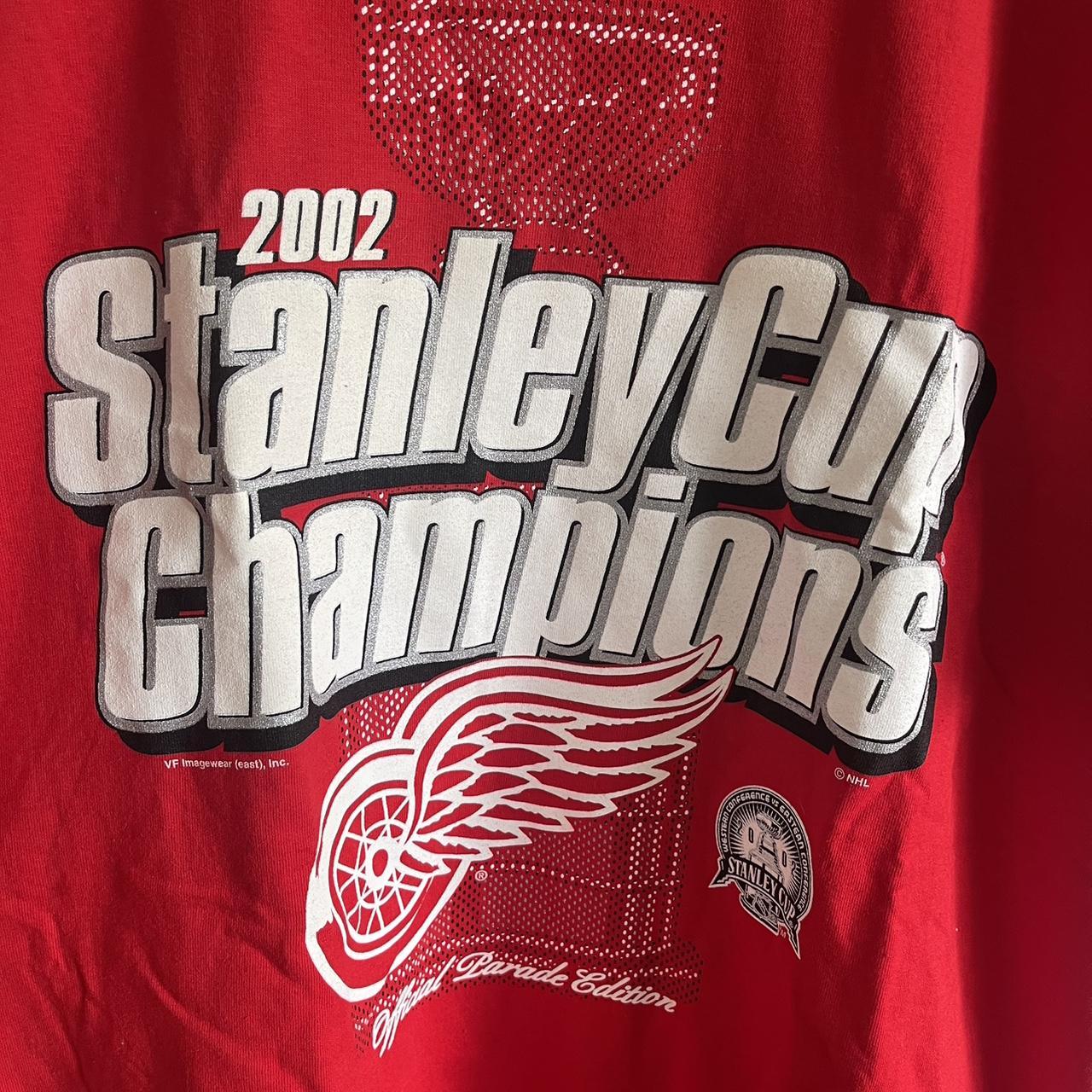 VINTAGE Detroit Red Wings T Shirt Mens Large 2002 Stanley Cup Champs Hockey  Red