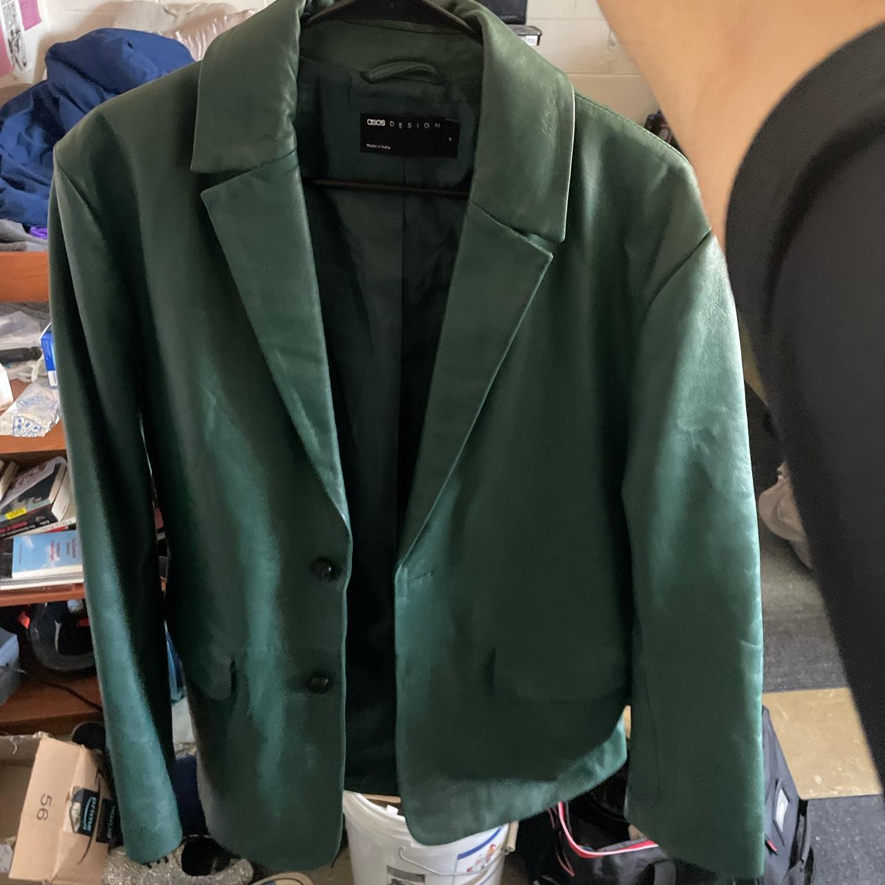 ASOS Design Green Leather Blazer Size M probably... - Depop