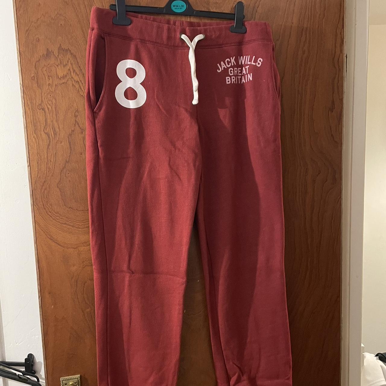 Jack Wills Men's Burgundy and White Joggerstracksuits Depop