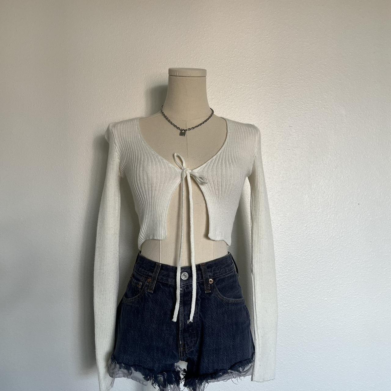 White Nasty Gal tie front cropped cardigan Depop