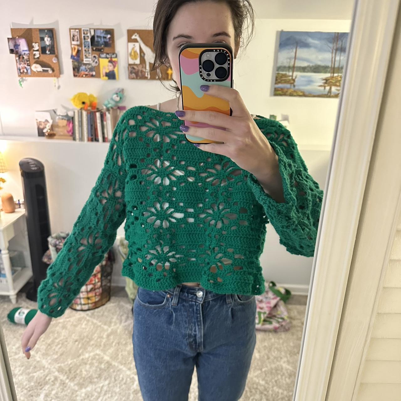 Green crochet sweater #handmade #crochet #sweater Depop