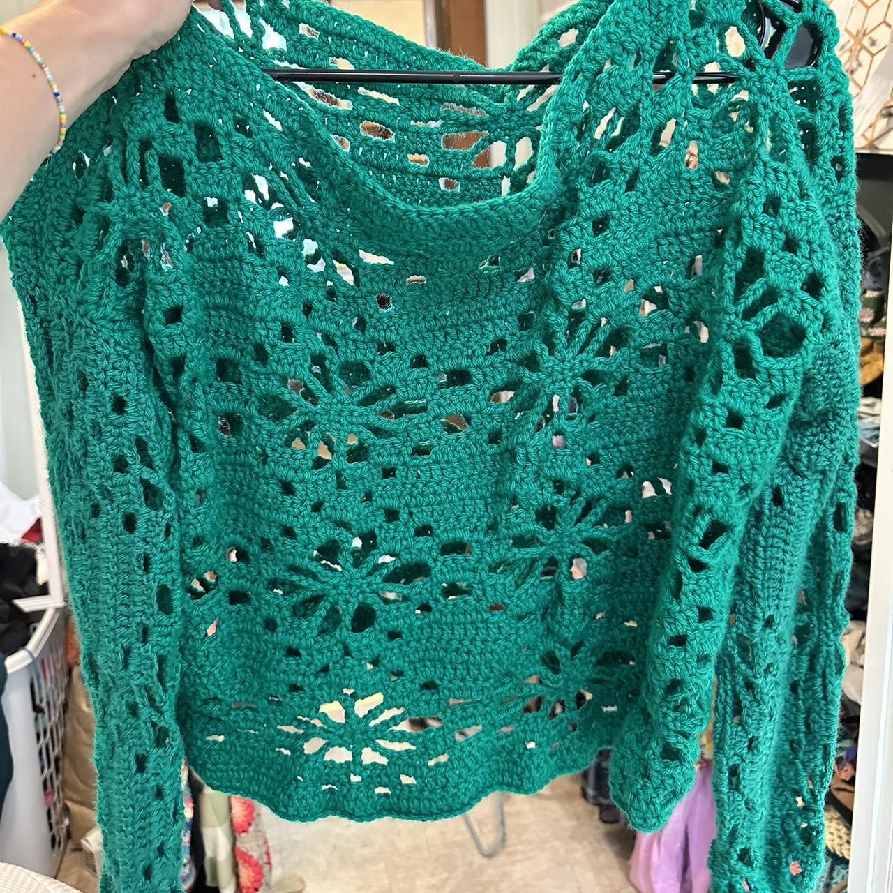 Green crochet sweater #handmade #crochet #sweater Depop