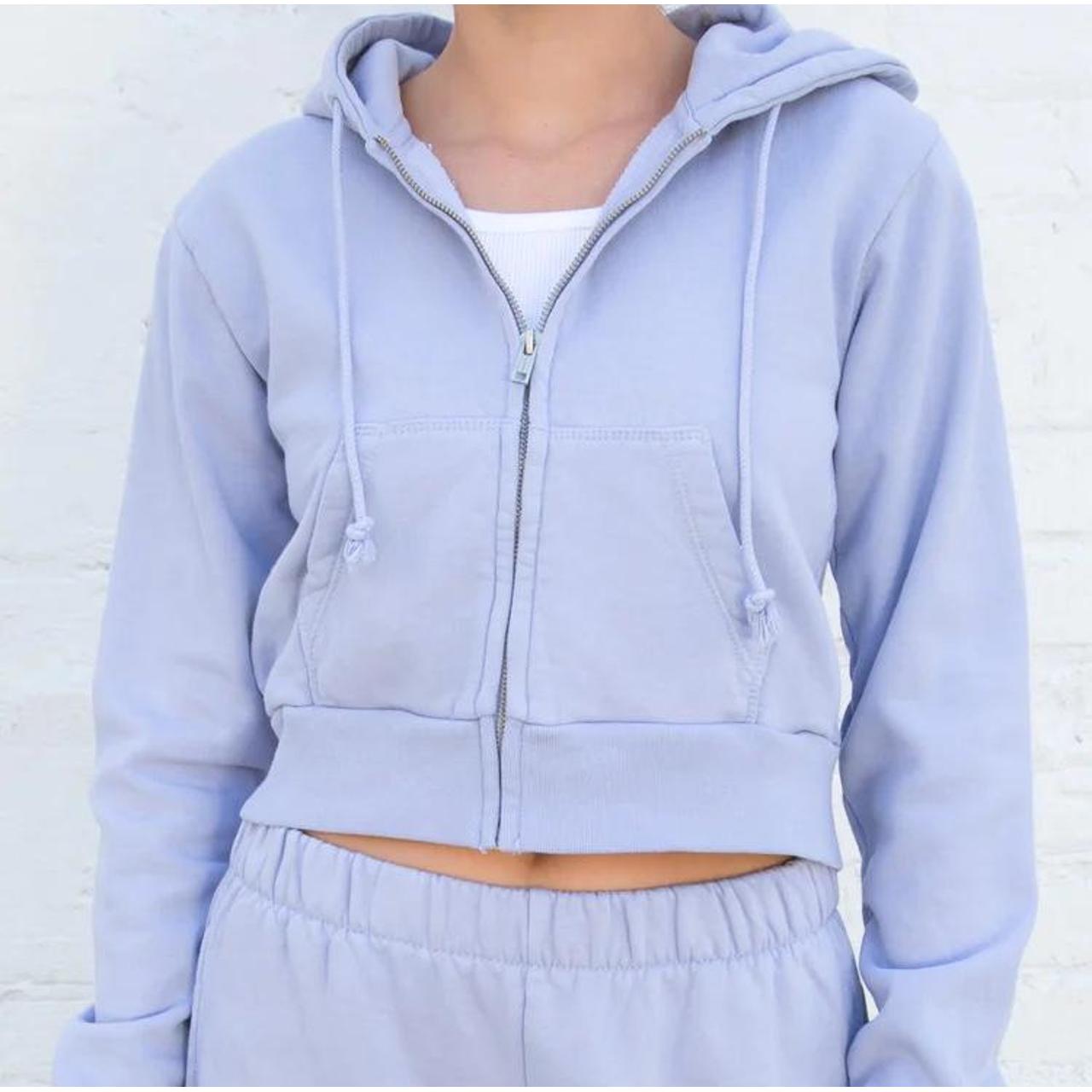 Brandy Melville baby blue cropped Crystal zip up,... Depop