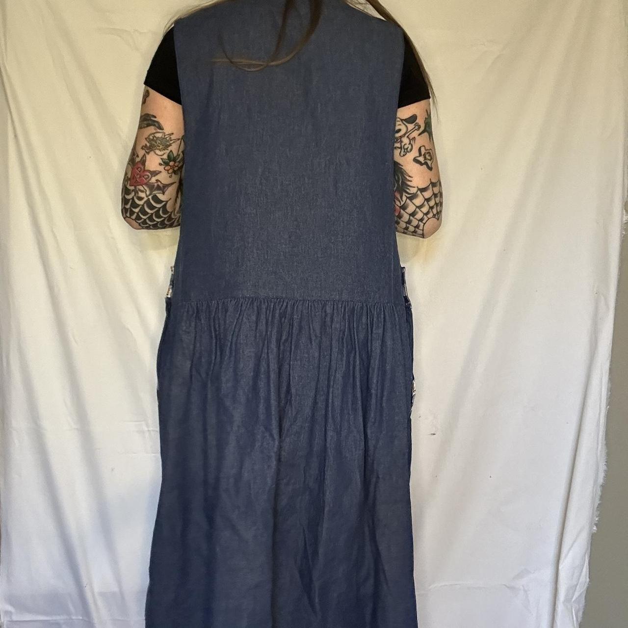 Denim/sunflower pinafore house dress.... Depop