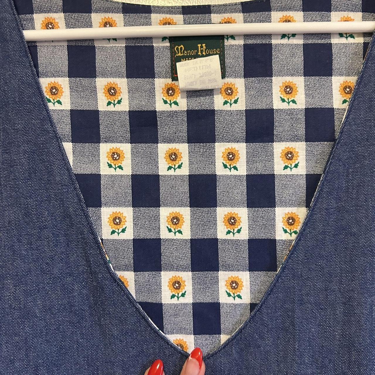 Denim/sunflower pinafore house dress.... Depop