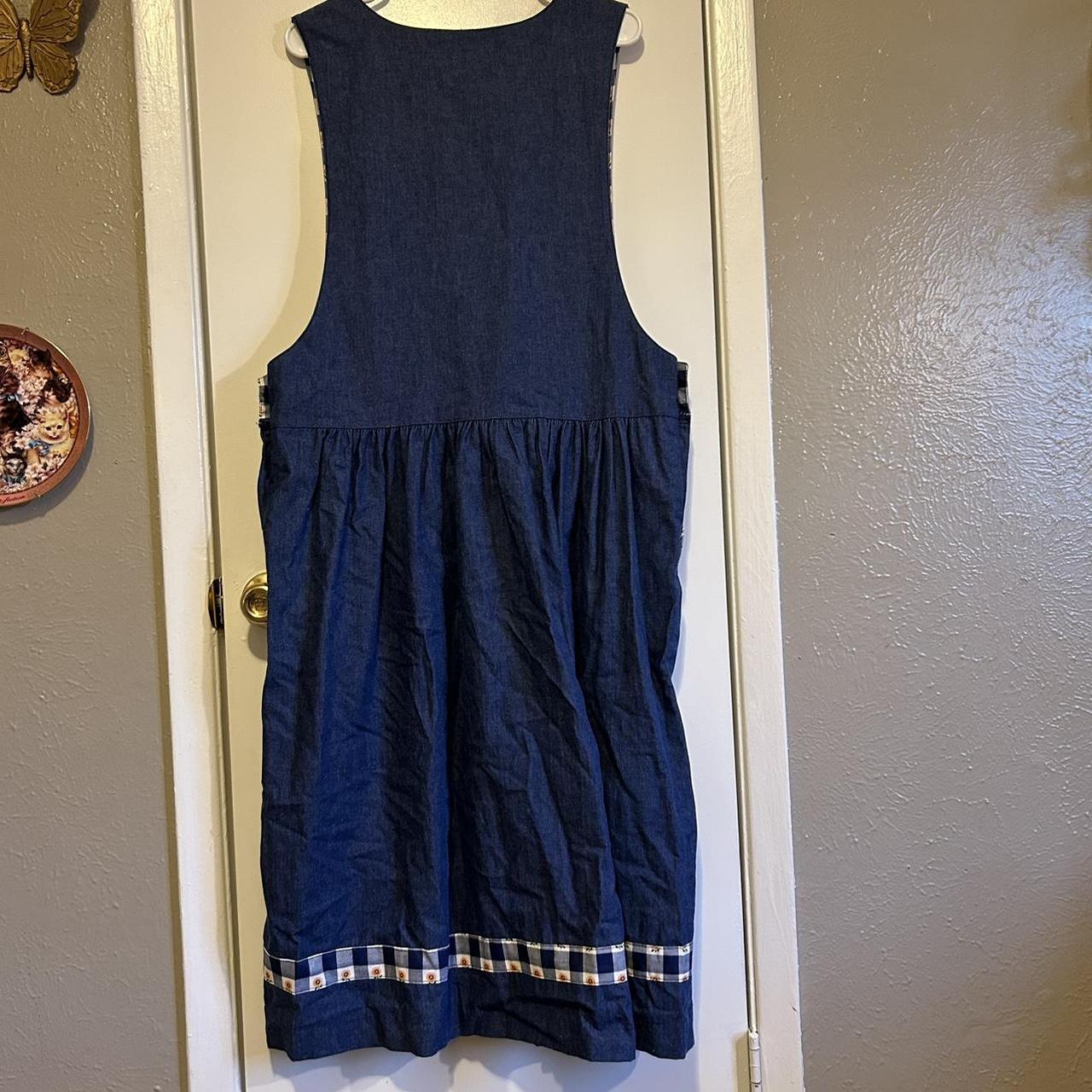 Denim/sunflower pinafore house dress.... Depop
