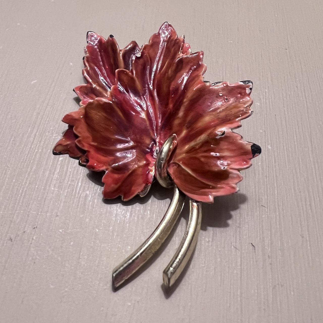 Red vintage enamel flower brooches