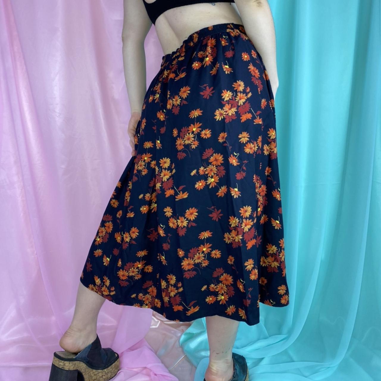 Debenhams Women's Black and Orange Skirt Depop