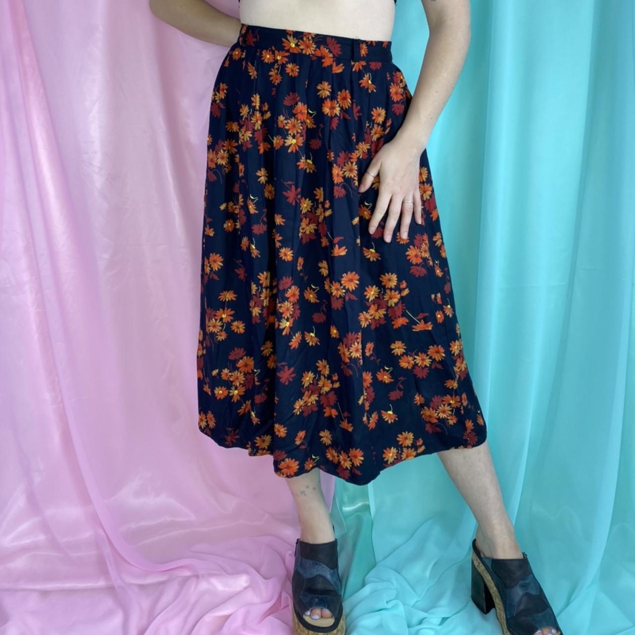 Debenhams Women's Black and Orange Skirt Depop