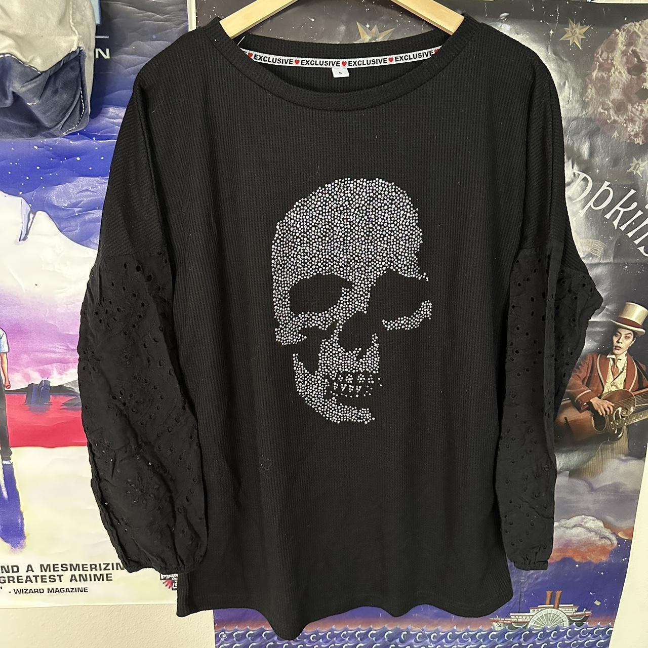 Y2K Affliction Style Bedazzled Skull Emo Mallcore... - Depop