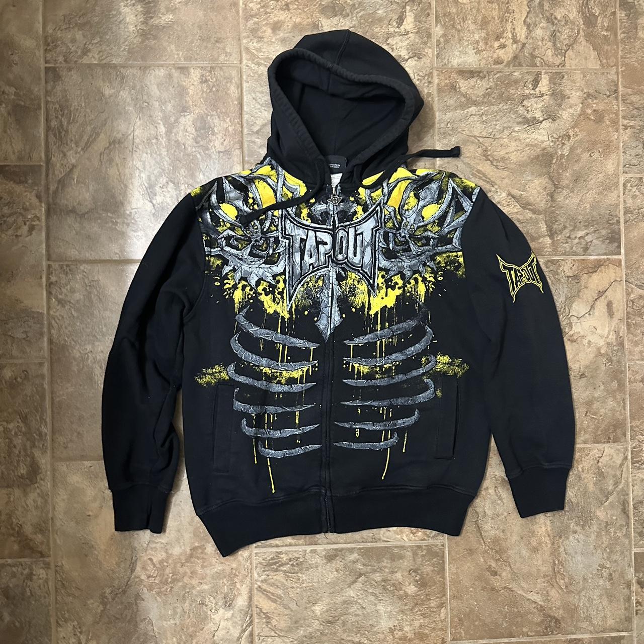 Affliction Men’s Yellow and Black Hoodie | Depop