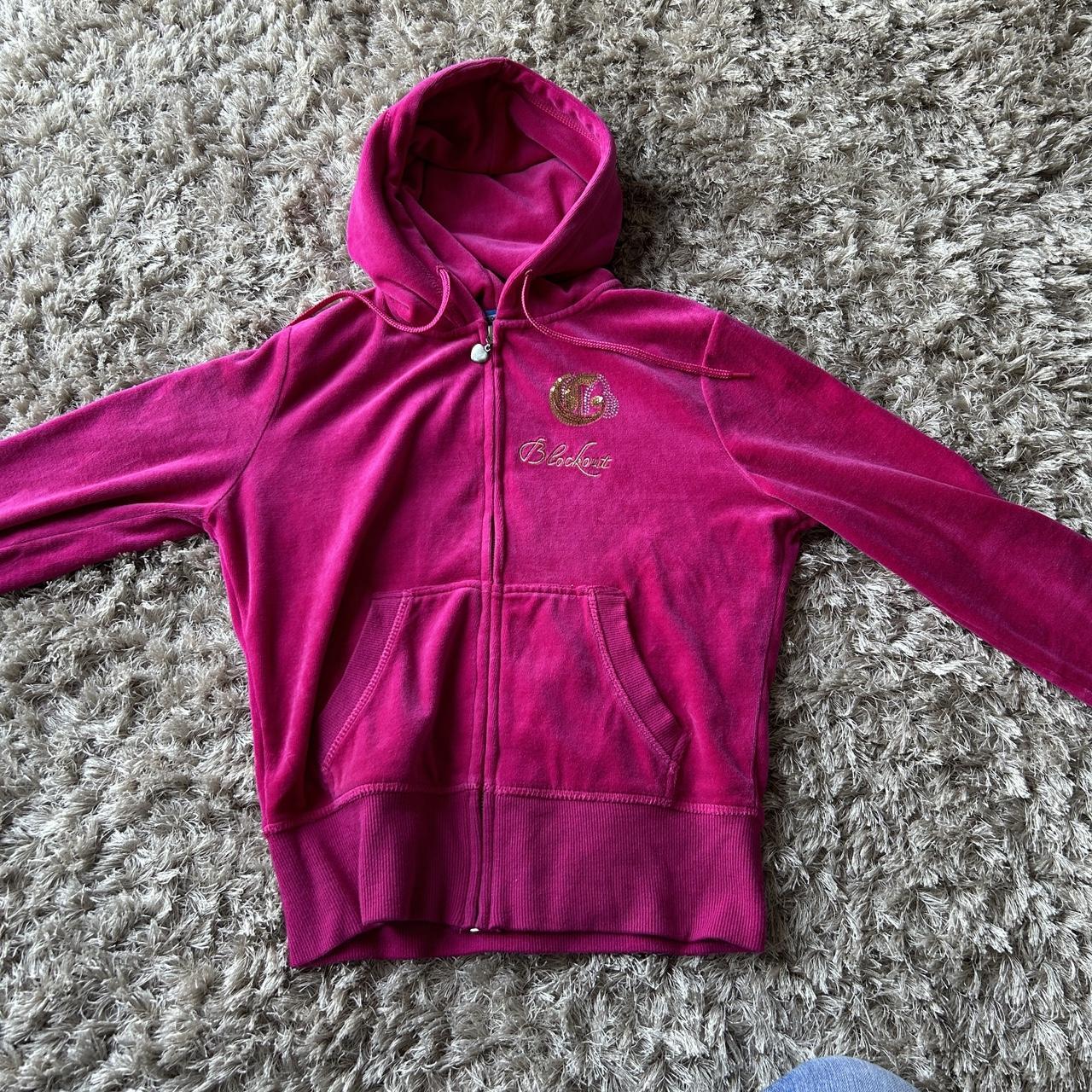 fuchsia velvet 2000's zip hoodie. heart shaped... - Depop