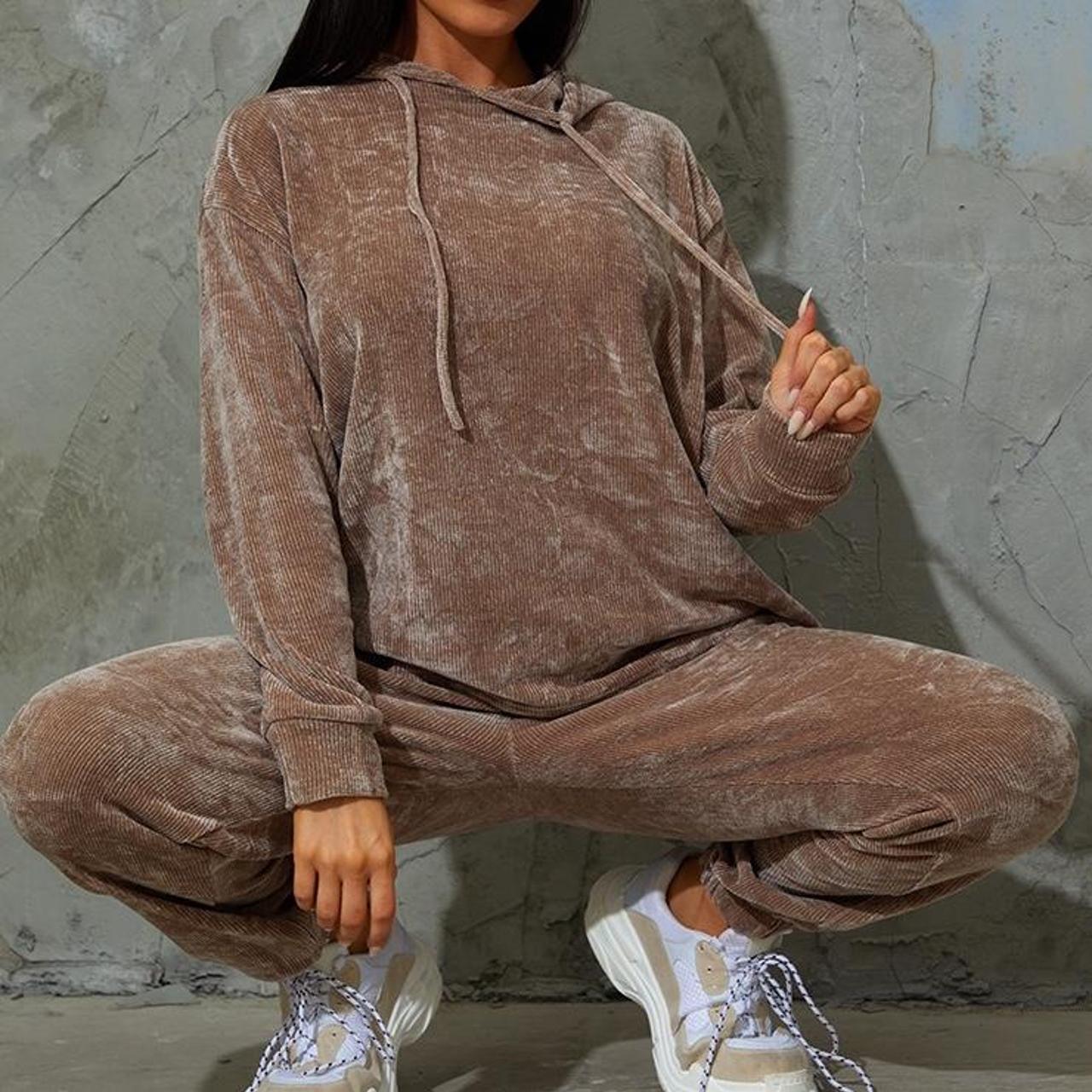 Brown Velour Tracksuit Loungewear Set Brown Rib... - Depop