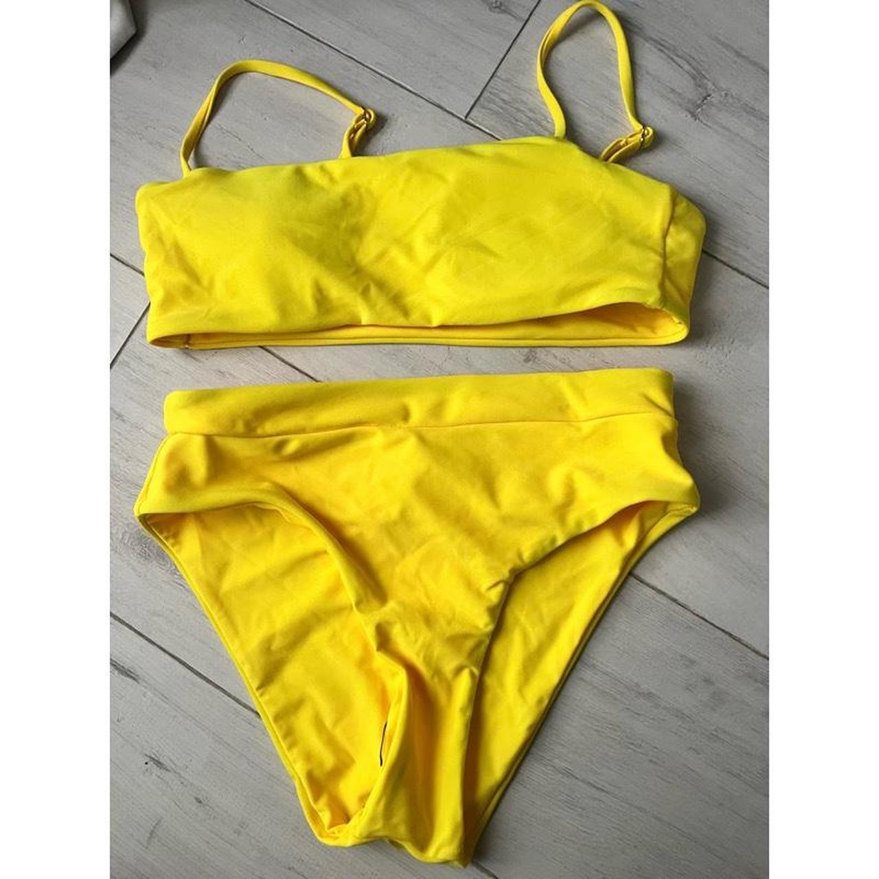 Bright yellow solid high waist waisted bikini... - Depop