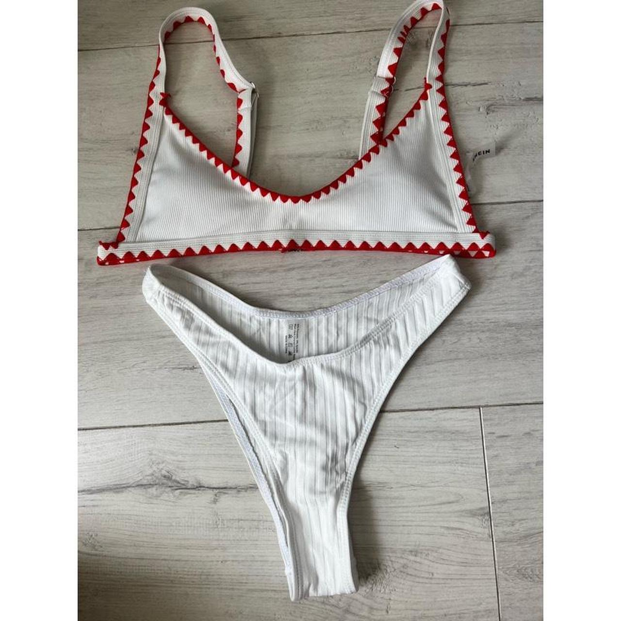 White and red bikini rib ribbed strappy strap... Depop