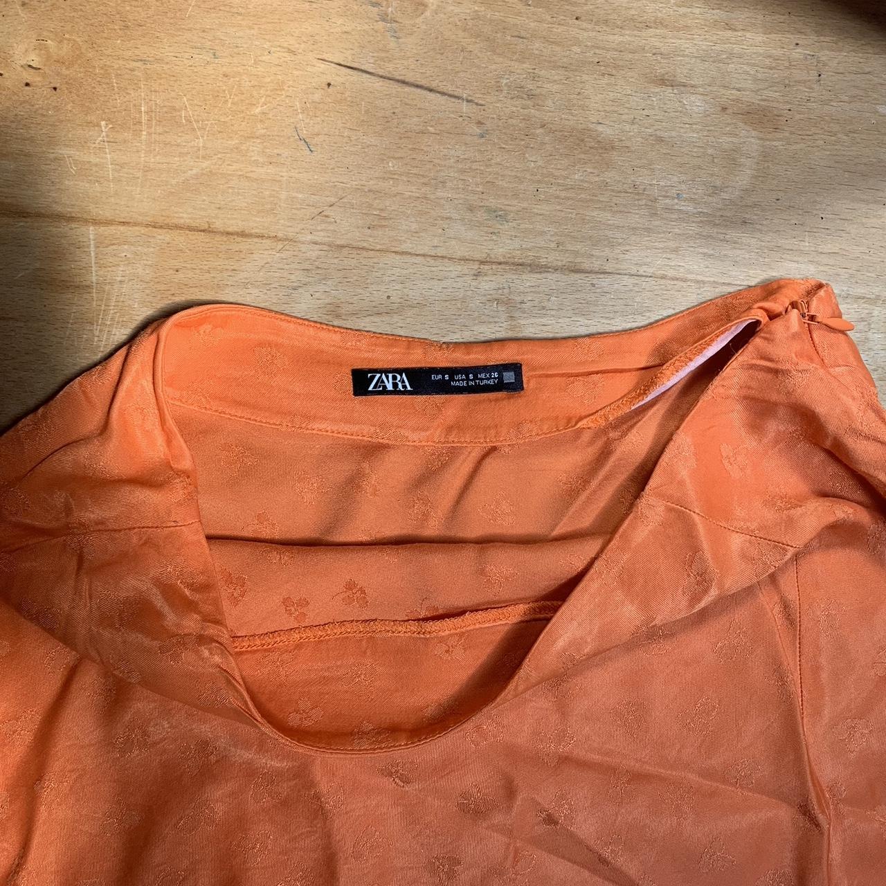 Zara orange satin mini skirt Jacquard flowers So... Depop