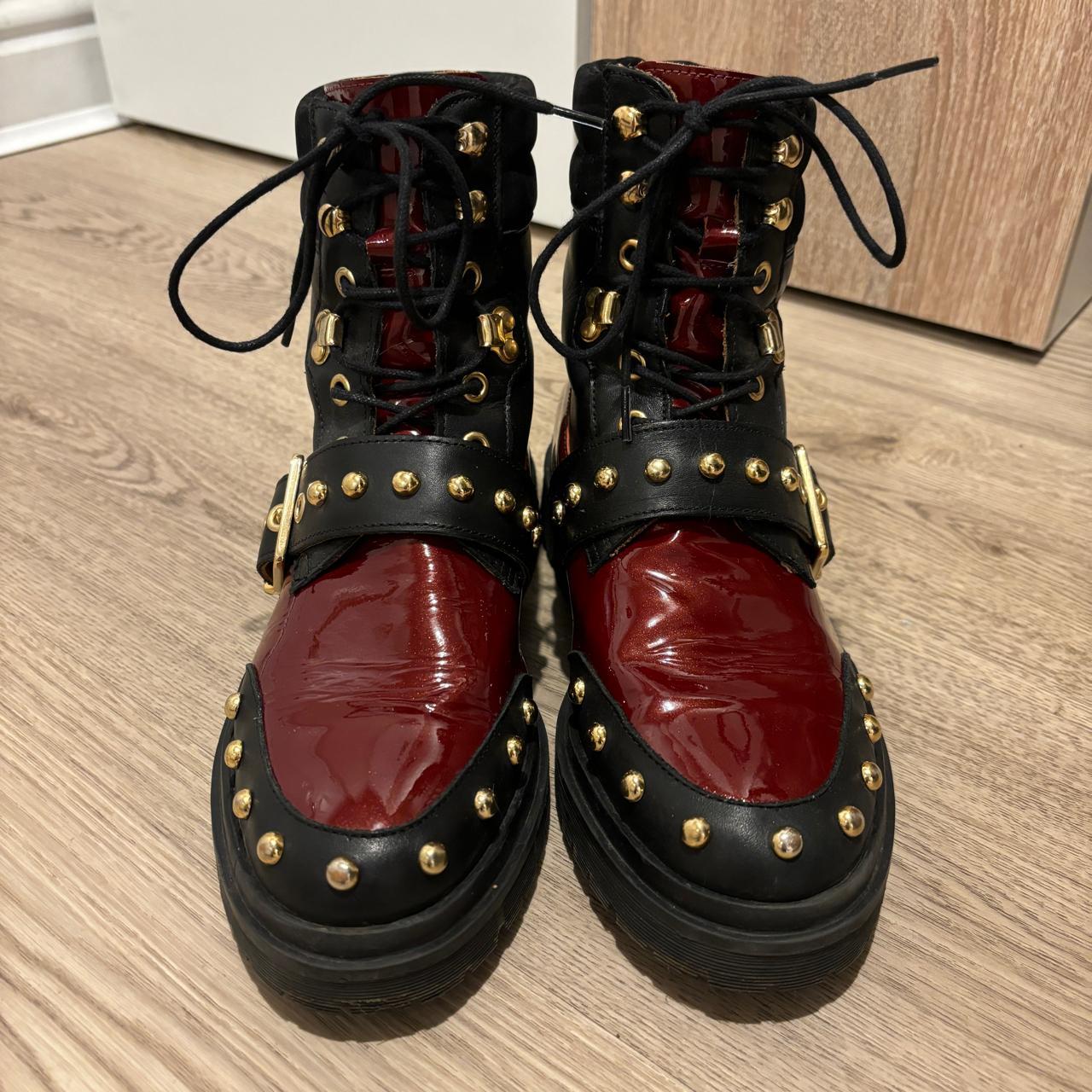 Other Stories Red Black Leather Biker Boots Depop