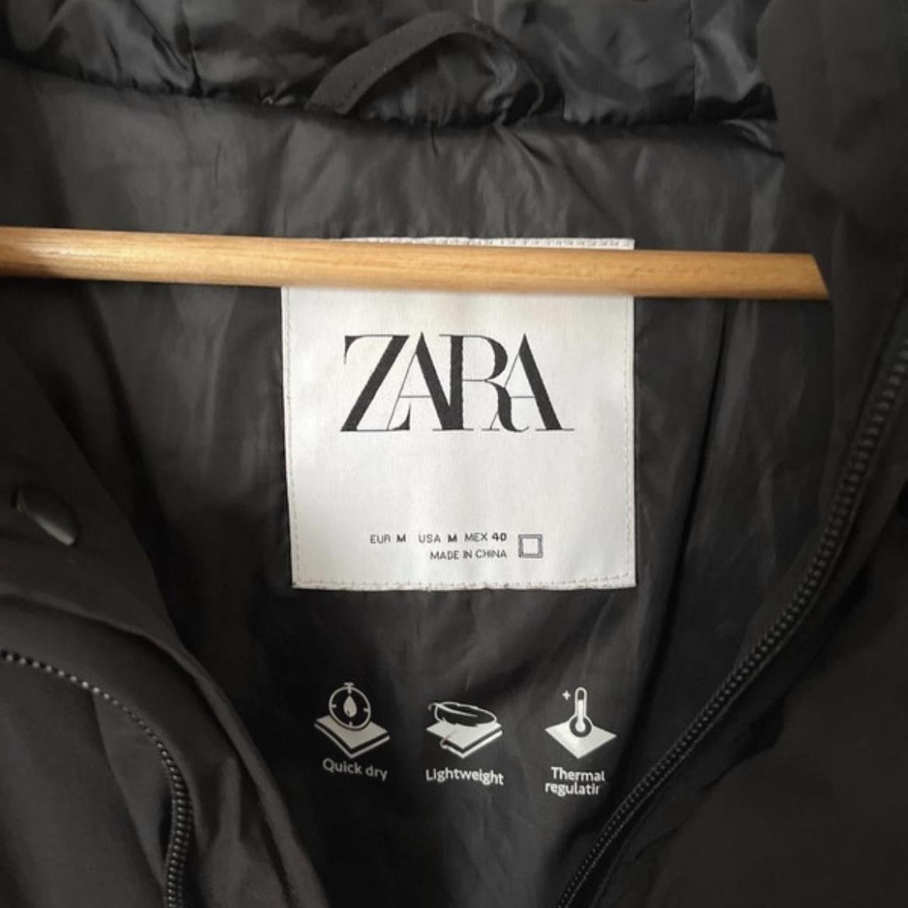 Zara termal black long Parka coat/ jacket, light... - Depop