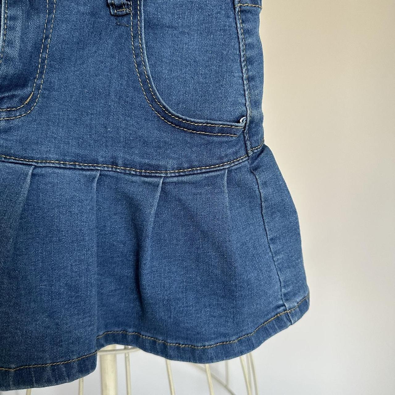 Blue pleated denim skort. Mid rise shorts built in... - Depop