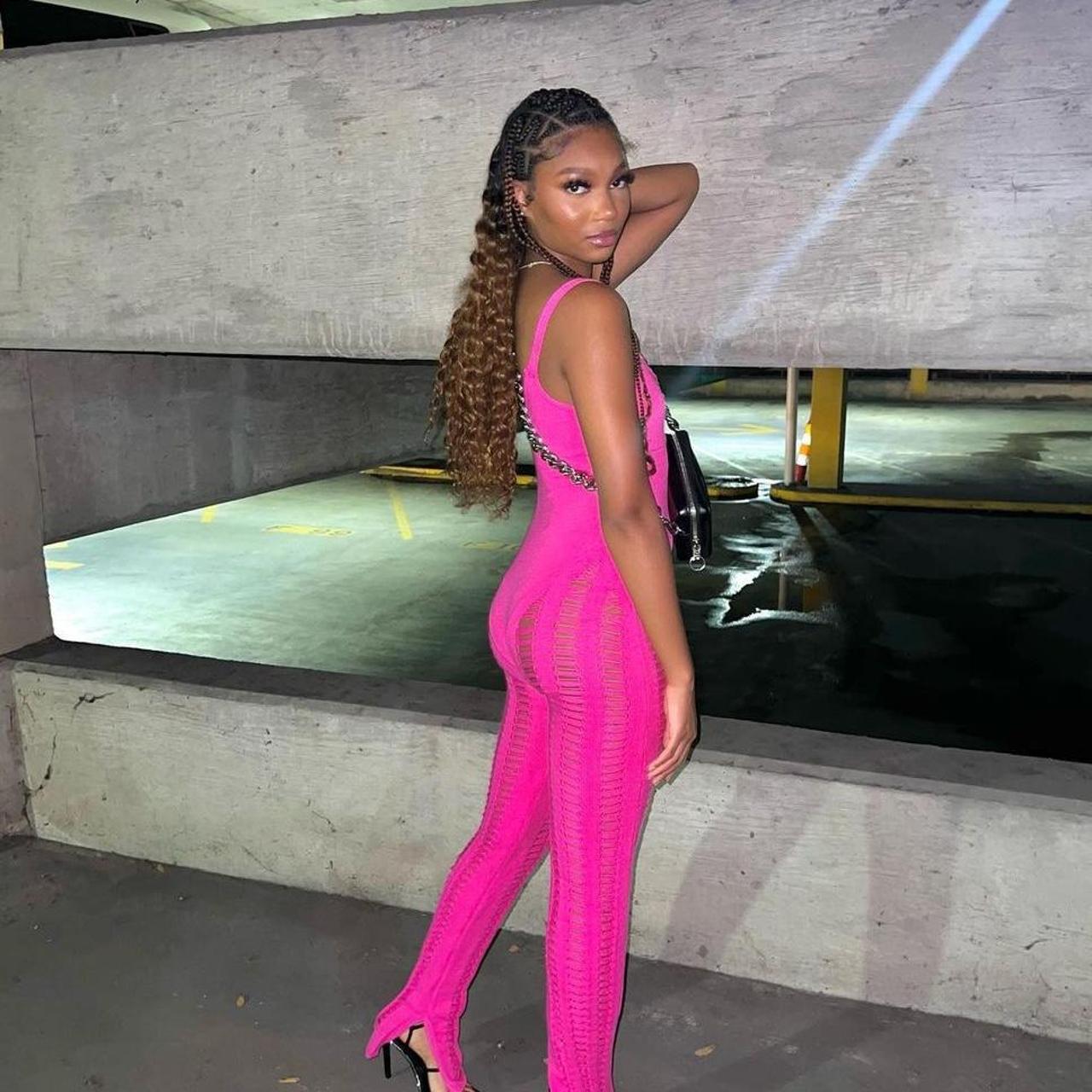 Eva Pink Laddered Knitted Seam Jumpsuit I’m... Depop